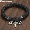 Bat Charm Bracelet for Men Women Lava Bead Double Layer Bracelet Stainless Steel Curb Cuban Chain DLBF09AB