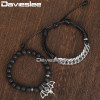 Bat Charm Bracelet for Men Women Lava Bead Double Layer Bracelet Stainless Steel Curb Cuban Chain DLBF09AB