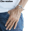 Davieslee 3-Layer Cross Charm Bracelet Boys Mens Chain Curb Cuban Link Stainless Steel Silver 6mm DKB549