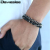 Davieslee Double Chain Cable Box Link Mens Bracelet for Women Black Lava Bead Stainless Steel Gunmatel Silver DDLB51