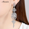 Minmin Silver Color Crystal Wedding Long Earrings Floral Shape Chandelier Earrings for Women Brides Bridesmaid Christmas EH182
