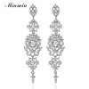 Minmin Silver Color Crystal Wedding Long Earrings Floral Shape Chandelier Earrings for Women Brides Bridesmaid Christmas EH182