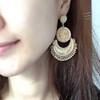 Boho Beaded Tassel Earrings For Women Fashion Ethnic Jewelr Antique Gold Color Vintage Flower Carved Multilayer Long Earring