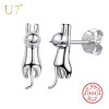 U7 925 Sterling Silver Cat Earrings Minimalist Cute Stud Earings Brincos Gift for Women Girl Authentic Silver 925 Jewelry SC10