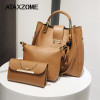 ATAXZOME 3Pcs/Set Crossbody Bags for Women 2018 Female Shoulder Composite Handbags PU Leather Women Large Tassel Bucket Big Tote