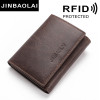 JINBAOLAI RFID Blocking Genuine Leather Wallets 3 Fold Short Male Clutch Leather Wallets Credit Card Holder Carteira Purses Bags