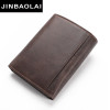 JINBAOLAI RFID Blocking Genuine Leather Wallets 3 Fold Short Male Clutch Leather Wallets Credit Card Holder Carteira Purses Bags