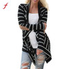 Feitong Black and White Stripe Elbow Patching PU Leather Long Sleeve Knitted Cardigan Fall Slim 2018 Spring Autumn Women Sweater