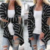 Feitong Black and White Stripe Elbow Patching PU Leather Long Sleeve Knitted Cardigan Fall Slim 2018 Spring Autumn Women Sweater