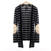 Feitong Black and White Stripe Elbow Patching PU Leather Long Sleeve Knitted Cardigan Fall Slim 2018 Spring Autumn Women Sweater
