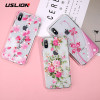 USLION Phone Case For iPhone XS Max XR X 8 7 Plus Clear 3D Relief Flower Leaves Back Cover Silicone Cases For iPhone 6 6s Plus