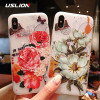 USLION Flower Soft TPU Case For iPhone X XR XS Max 3D Relief Floral Phone Cases For iPhone XR Clear Silicone Back Cover Coque