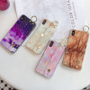 Luxury Hand Strap Bracket Soft Silicone Phone Cases for iPhone XS Max XR X 10 8 7 6s Plus Marble Stone Stand Holder Cover coque 