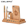 3 In 1 USB Charging Dock Station Universal Wood Mobile Phone Mount Holder for Apple Watch iPhone XR XS Max X 8 7 6S 6 Plus iPad