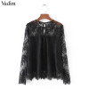 Women vintage transparent wine lace shirts long sleeve o neck blouse European style ladies fashion brand tops blusas LT1503