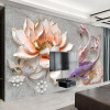 Custom Photo Wallpaper 3D Stereo Embossed Lotus Fish Large Murals Wall Painting Modern Living Room Bedroom Backdrop Decor Mural