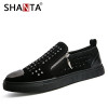 SHANTA Designer Brand Casual Shoes 2019 New Men Slip On Loafers Metal Sign Men Fashion Shoes Patent Leather Flats Shoes For Men