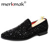 Merkmak Handmade Black Rhinestone Men's Suede Loafers Wedding Party Men Shoes Luxury Brand Noble Elegant Dress Shoes for Men