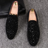 Merkmak Handmade Black Rhinestone Men's Suede Loafers Wedding Party Men Shoes Luxury Brand Noble Elegant Dress Shoes for Men