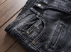 Black jeans men hole Casual ripped jeans slim fit rap hip hop pants Straight jeans classic pleated denim trousers Biker Jeans