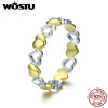 WOSTU Real 925 Sterling Silver Stackable Gold Color Heart Ring for Women Luxury Brand Anniversary Jewelry Gift For Wife CQR317