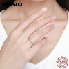 WOSTU Real 925 Sterling Silver Stackable Gold Color Heart Ring for Women Luxury Brand Anniversary Jewelry Gift For Wife CQR317