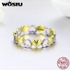WOSTU Real 925 Sterling Silver Stackable Gold Color Heart Ring for Women Luxury Brand Anniversary Jewelry Gift For Wife CQR317