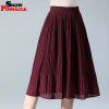 SNOW PINNACLE Women Chiffon Skirt Summer Thin Solid Pleated Skirts Womens Saias Midi Faldas Vintage Women Midi Skirt