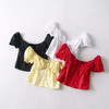 Women Frill Trim Button Up Blouse Vintage Short Sleeve Top