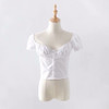 Women Frill Trim Button Up Blouse Vintage Short Sleeve Top