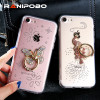 Luxury Diamond Crystal Bling butterfly Rhinestone with Finger Ring Phone Case For iphone 7 7Plus 8 8Plus Chic Glitter Back Cover