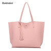 Bokinslon Tassel Handbags Woman PU Leather Large Capacity Female Shoulder Bags Solid Color Practical Women corssbody Bag