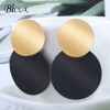 BICUX Unique Black Stud Earrings Trendy Two Smooth Gold Color Round Metal Statement Earrings for Women 2018 New Fashion Jewelry