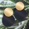 BICUX Unique Black Stud Earrings Trendy Two Smooth Gold Color Round Metal Statement Earrings for Women 2018 New Fashion Jewelry