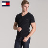 TOMMY HILFIGER pure color V neck simpleness fashion t shirt for man Imported