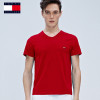 TOMMY HILFIGER pure color V neck simpleness fashion t shirt for man Imported