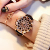 2017 Women Rhinestone Watches Lady Rotation Dress Watch brand Real Leather Band Big Dial Bracelet Wristwatch Crystal Watch