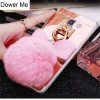 Dower Me Diamond Bowknot Rabbit Fur Ball Mirror Case Cover For Samsung Galaxy Note 9 8 5 4 3 S9 S8 S7 S6 Edge Plus A3/5/7/8