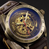 Antique Automatic Skeleton Mechanical Watch Men Bronze Steampunk Retro Leather Analog Wrist Watches Horloges Mannen