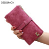 2018 Solid Drawstring Nubuck Leather Zipper Long Women Wallet Phone Bag Luxury Brand Wallets Designer Purse Card Holder Clutch