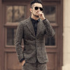 Winter men new earth color woolen plaid slim leisure suit metrosexual man casual European style brand fashion suit jacket F196-2