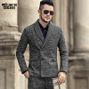 Men Autumn and Winter New Grey Pattern European Style Slim Casual Banquet Suit Men's Lattice Woolen Business Suit Blazer F311