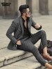 Men Autumn and Winter New Grey Pattern European Style Slim Casual Banquet Suit Men's Lattice Woolen Business Suit Blazer F311