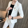 (Tops + pants) spring and summer new men's single button sleeve youth hair stylist Korean Slim suit suit two-piece