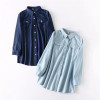 Plus size turn-down collar long sleeve blouse women 2018 dark blue &amp; sky blue pockets denim shirt spring &amp; autumn ladies tops