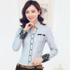 Formal women long sleeve shirt 2019 New slim elegant blouses shirts ladies white blue gray office work plus size clothes tops