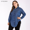 Blue Irregular Plus Size Denim Shirt Female 2018 Autumn Women Vintage Long Sleeve Jeans Blouses Outerwear Big Size Denim Tops