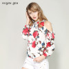 nvyou gou Women Vintage Floral Print Fashion Blouse Chiffon Cold Shoulder Top Puff Long Sleeve Ruffle Blouse New 2018 Streetwear