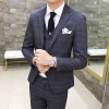 LEFT ROM (jacket + trousers + vest) 2018 high-grade men tight suit Men's clothing Pure color grid suit male suit A three-piece