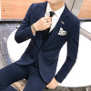 Mens Suit 3 Piece Set Pure Color 4XL Navy Blue Black Gray Jackets &amp; Pants+ Vests Business Wedding Banquet Men Slim Elegant Dress
